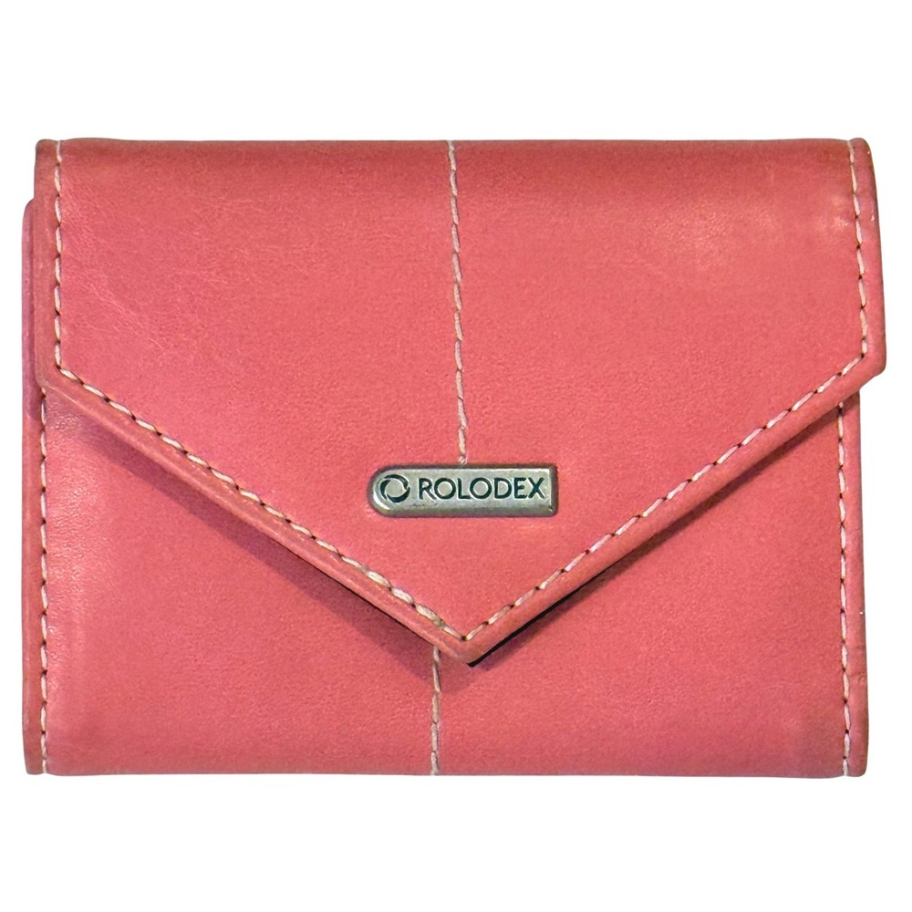 Rolodex Pink Leather Business Card Holder Organizer Wallet Snap Closure EUC
